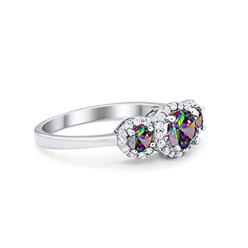 Three Stone Simulated Rainbow CZ Wedding Ring 925 Sterling Silver